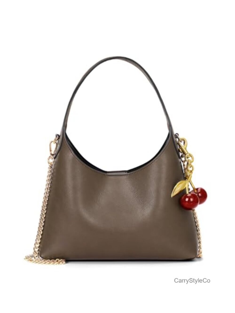 Small Hobo Bag Women Cherry Pendant Faux Leather Shoulder Purse Crossbody Tote